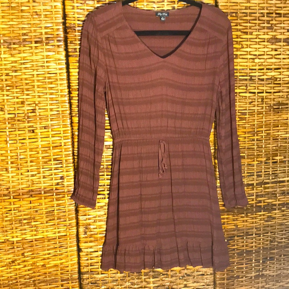 EUC LILY ROSE Brown Ruffle Long Sleeve Dress Ruffle Hem S